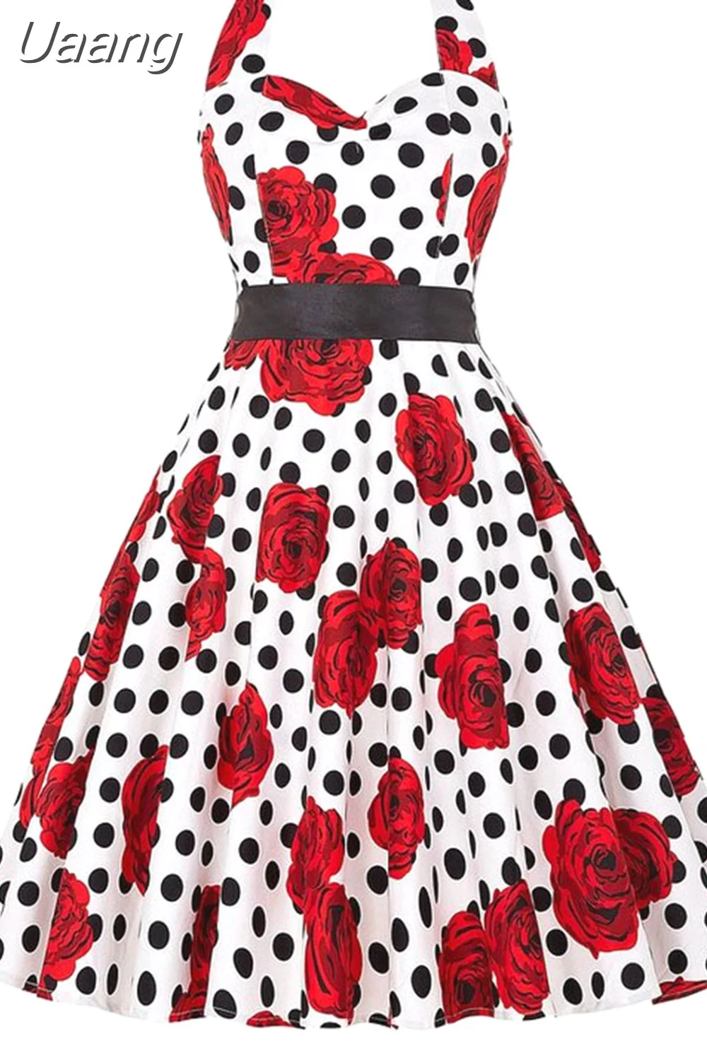 Uaang Polka Dot Halter Vintage Dress 50s 60s Gothic Pin Up Rockabilly Dress Robe Femme Sexy Retro Party Dress