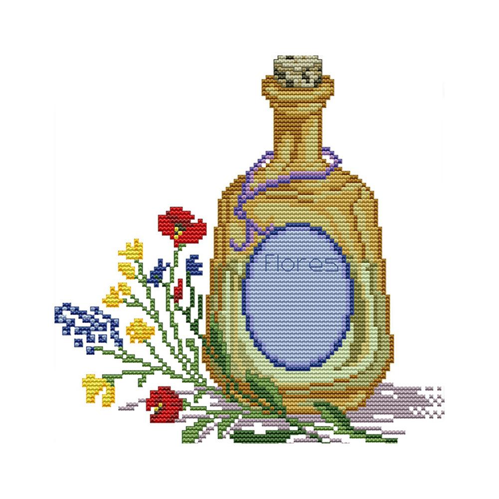 

Wine Bottle And Flowers - 14CT Stamped Cross Stitch - 26*26cm, 501 Original