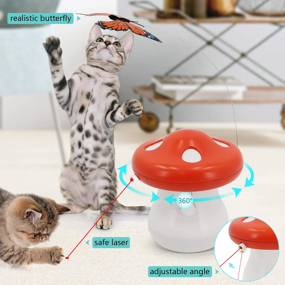  Interactive Cat Toys Laser,360 Degree Automatic Chasing Laser Realistic Fluttering Butterfly