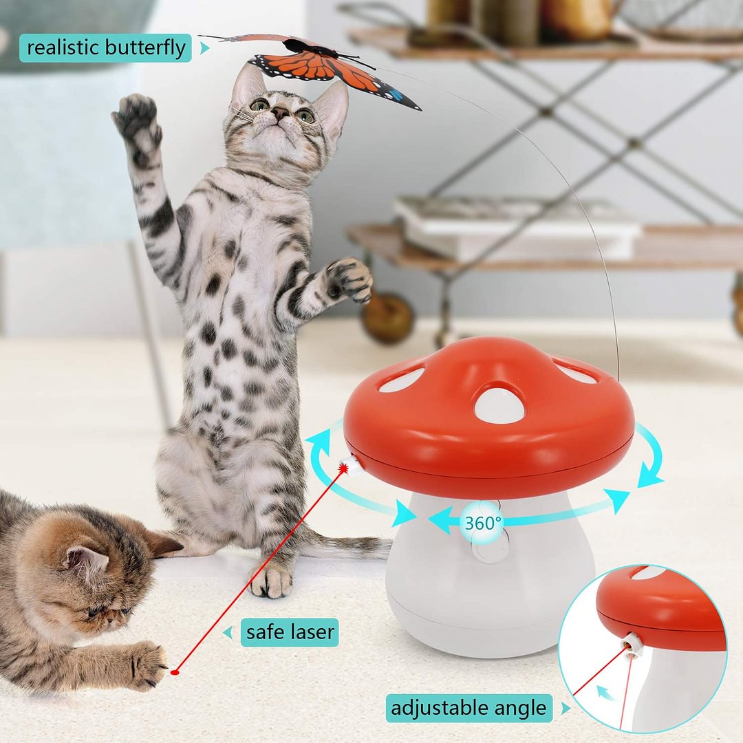 Interactive Cat Toys Laser,360 Degree Automatic Chasing Laser Realistic Fluttering Butterfly