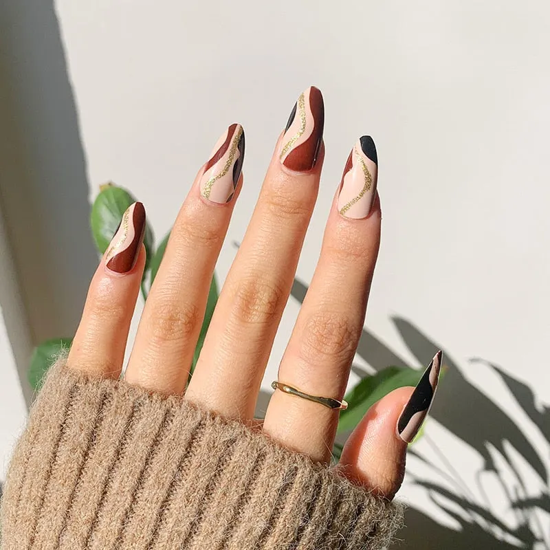 24pcs/box Press On Nails Almond Tai Chi White and Black Wearing Nail Finished oval head pre design acrylic nail tips for girls-Nail Inspo