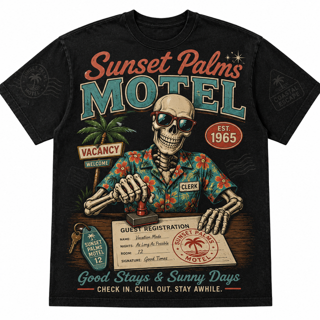 Surf Sunset Palms Motel Cotton T-Shirt