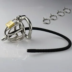 Chastitycage Steel Chastity Cock Cage with Silicone Urethral Sounding,Scissorable,Male  Chastitycage