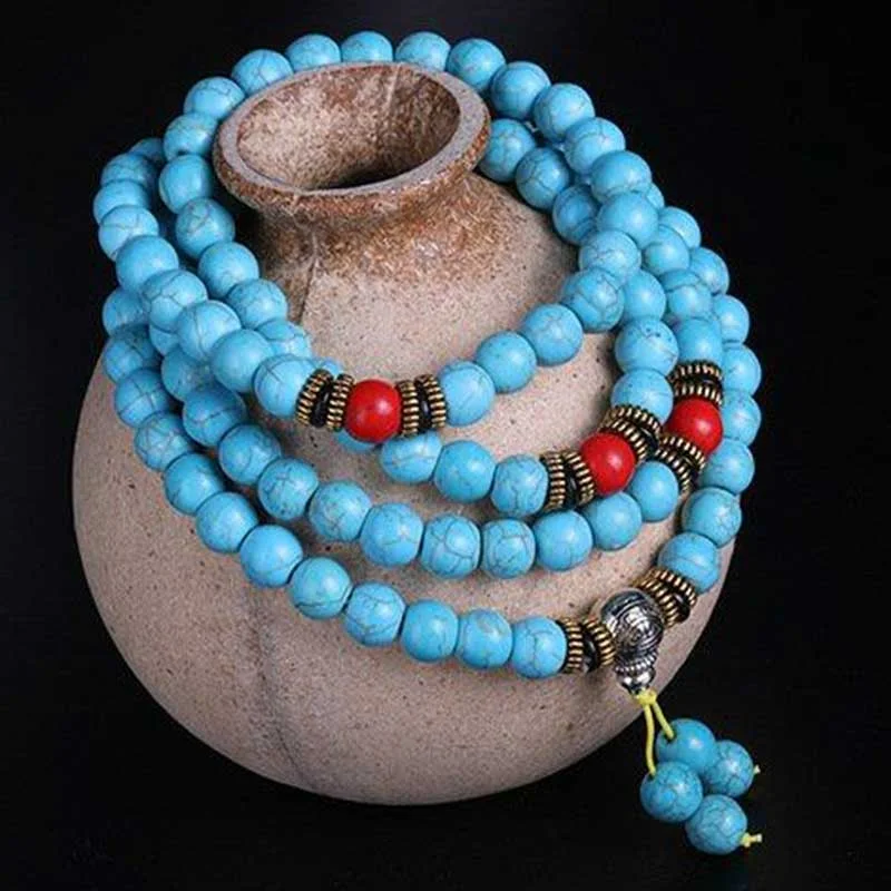 Red Turquoise Amber Turquoise Bead Protection Bracelet Necklace Mala