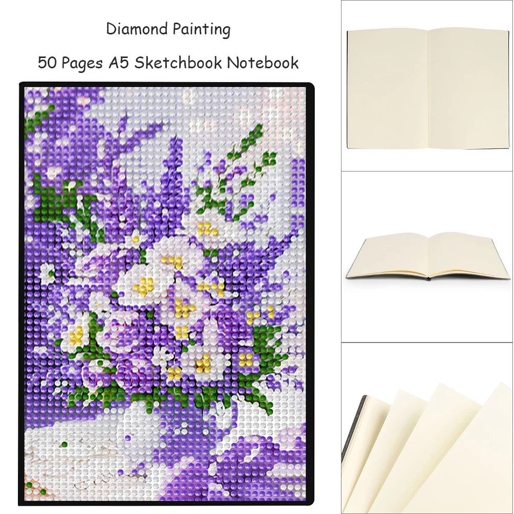 5D DIY Flower Diamond Art Painting Notebook Kit Crystal Notepad Sketchbook Gifts