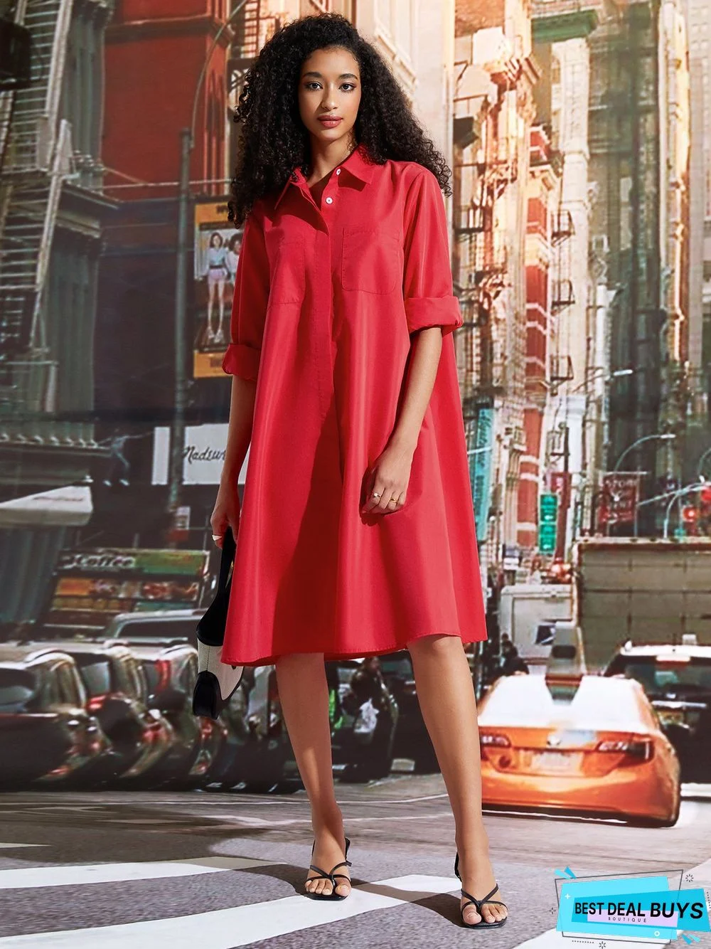 Shirt Dress Long sleeve Plain Simple Dress