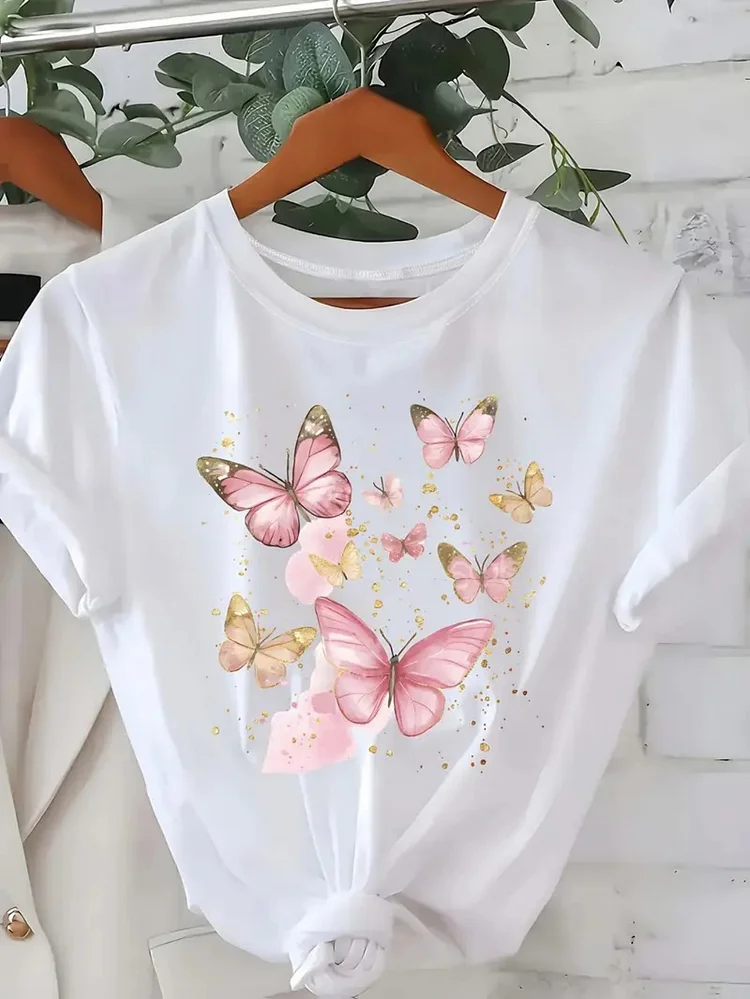 Women's Pure Cotton T-Shirt With Geometric Print - Soft Breathable Round Neck Short Sleeve Top For Casual Casual Attire & Summer Parties, Machine Washable, Local Shipping, Party Attire, Comfortable Fit