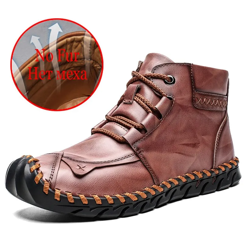 Brand Classic Winter Men Boots Thick Plush Warm Male Snow Boots Italy Handmade Man Ankle Boots Waterproof Non-slip Man Moccasins