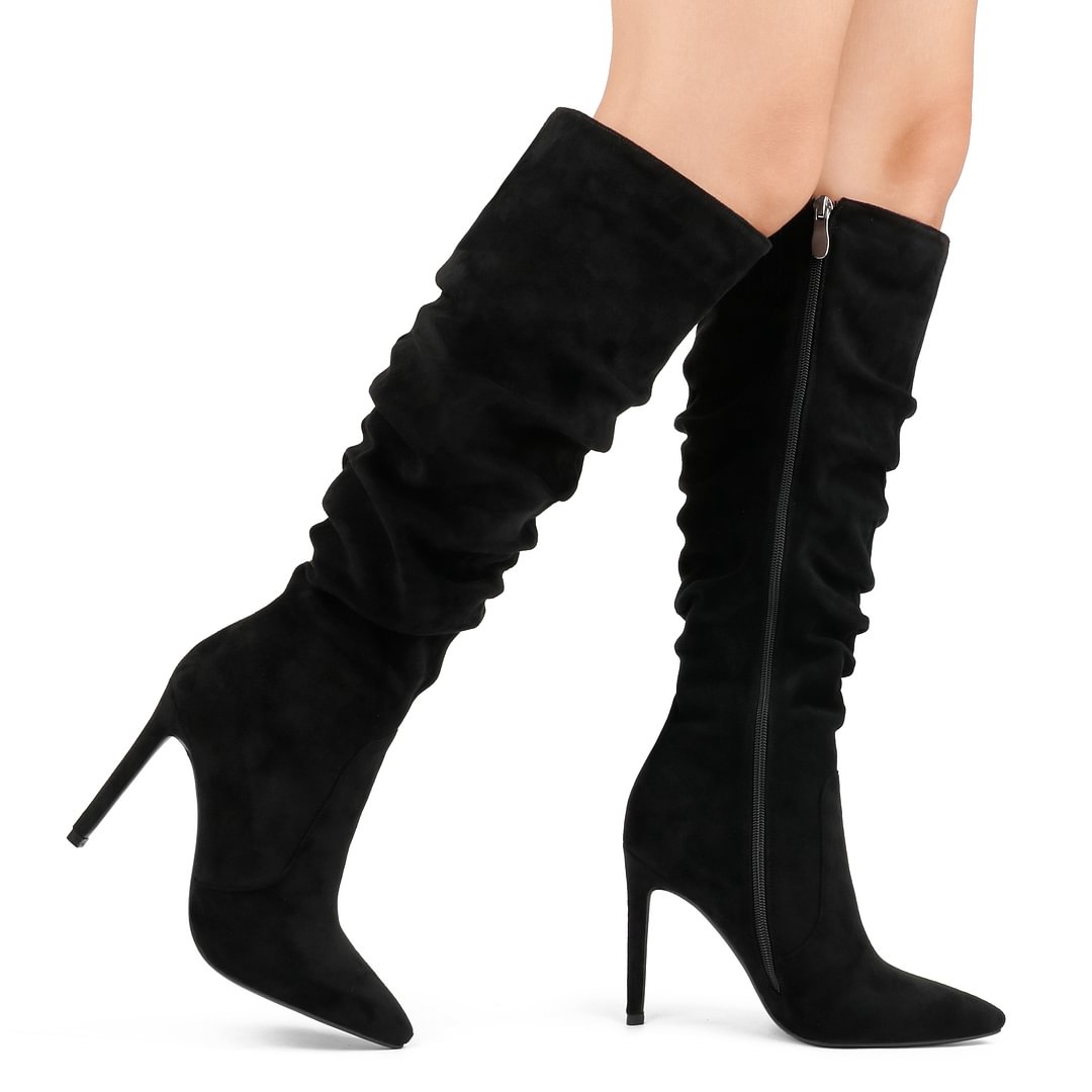 3.94“ Women's Thin Heels Zipper Thigh High Heels Fashion Sexy Slouch Boot-MERUMOTE
