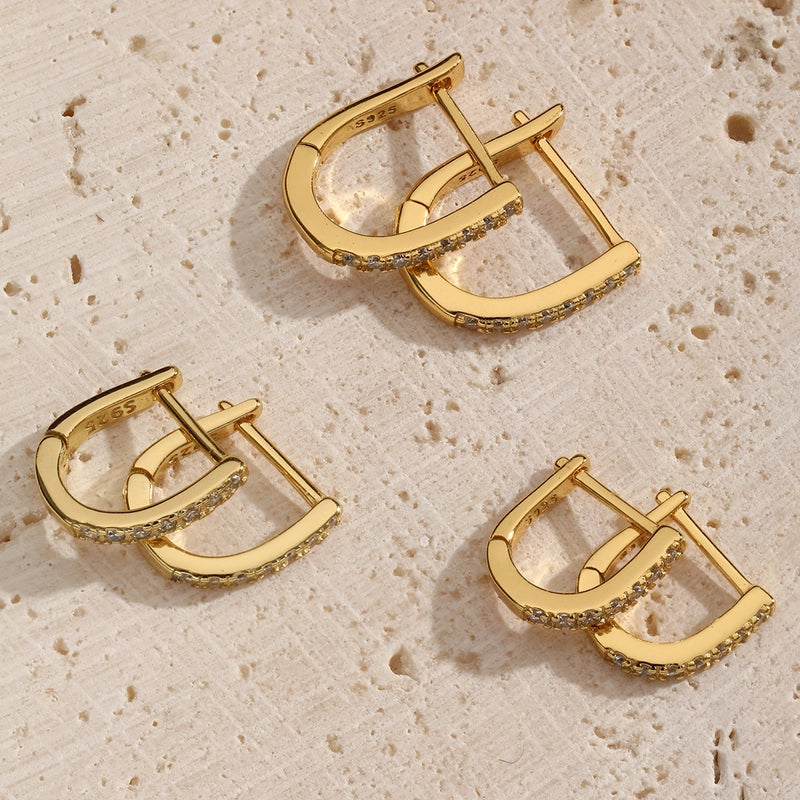 1 Pair White Gold Plated Gold Plated 925 Sterling Silver Zircon Geometric Earrings