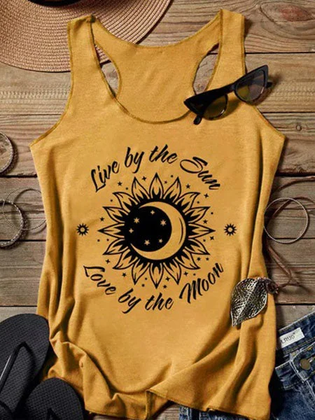 Live By The Sun Love By The Moon Star Sunflower Racerback Tank - Yellow