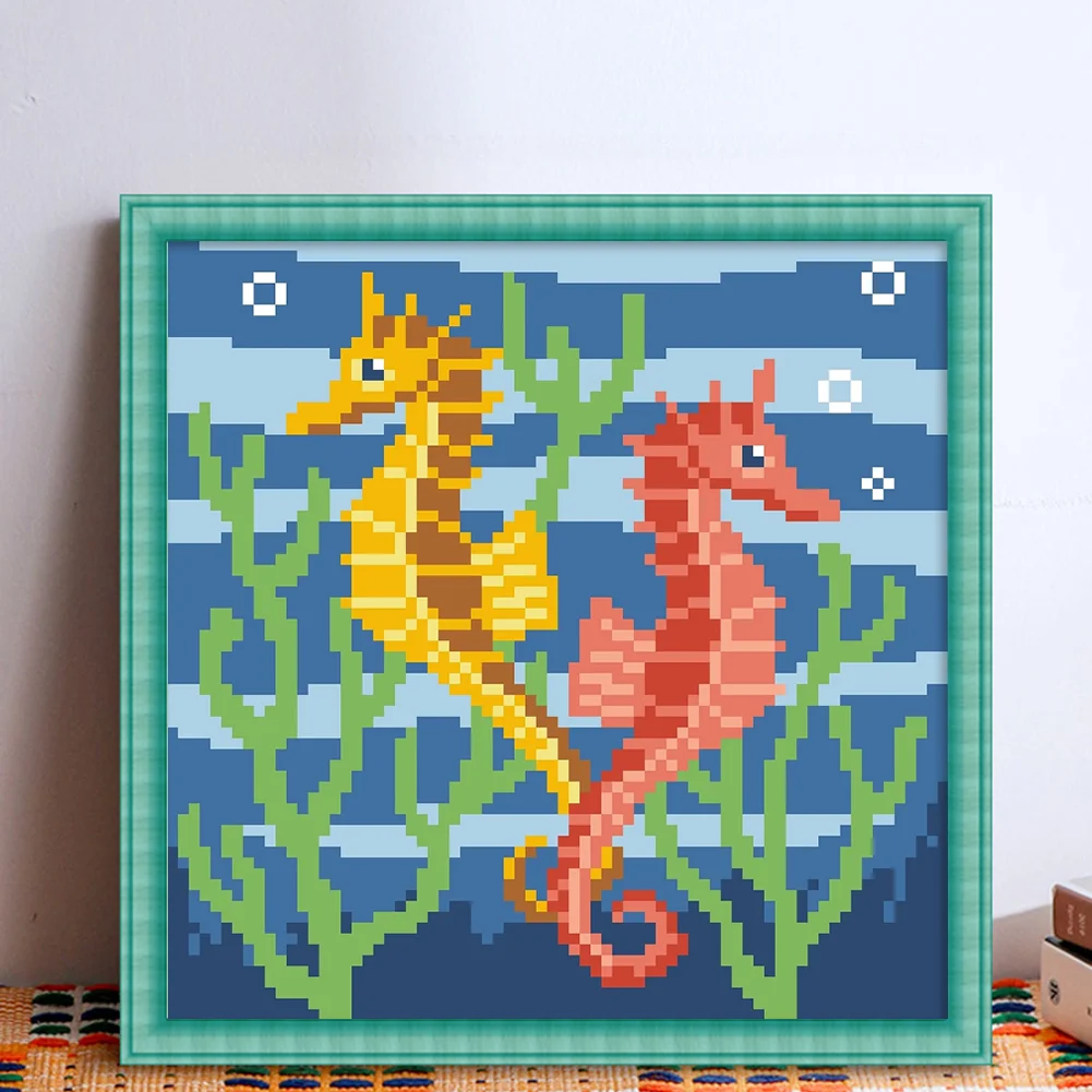 9CT Full Stamped Cross Stitch Bead Embroidery - Seahorse(Canvas|20*20CM)