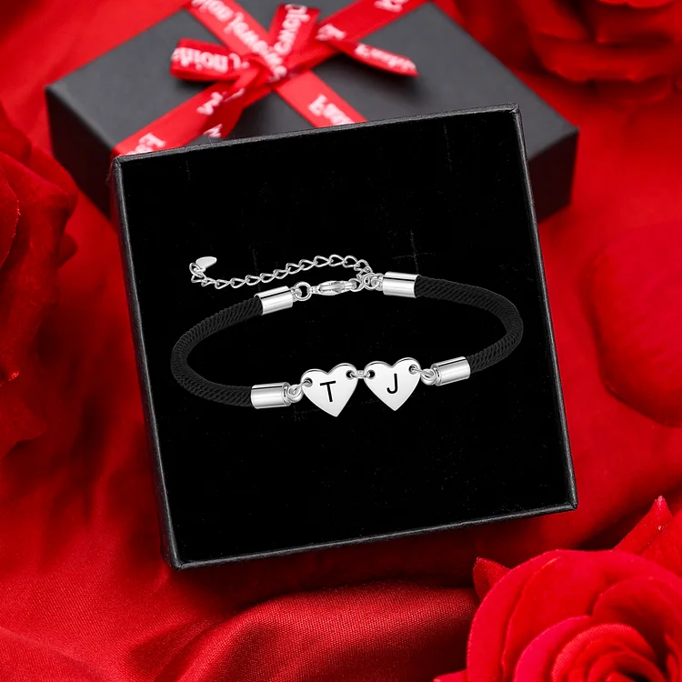2 Letters-Personalized Heart Bracelet With 2 Letters Custom Bracelet Gift Set With Gift Box