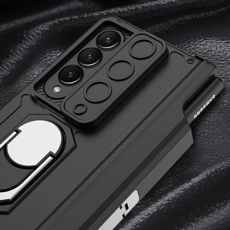 Applicable To Samsung Z Fold 4 Slide Rail Lens Cover Push Window 2-In-1 Ring Holder Folding Phone Case