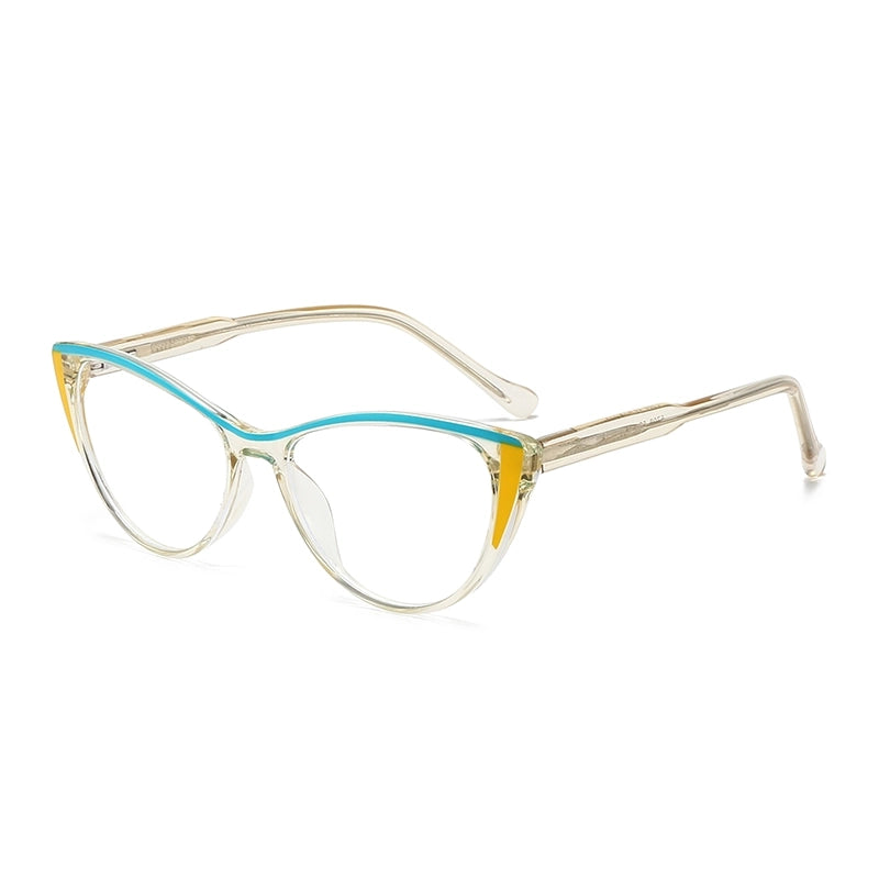 Retro Pastoral Color Block Pc Cat Eye Full Frame Optical Glasses