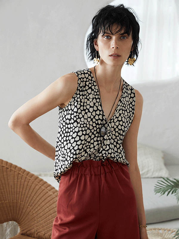 Heart Filled V-neck Silk Tank