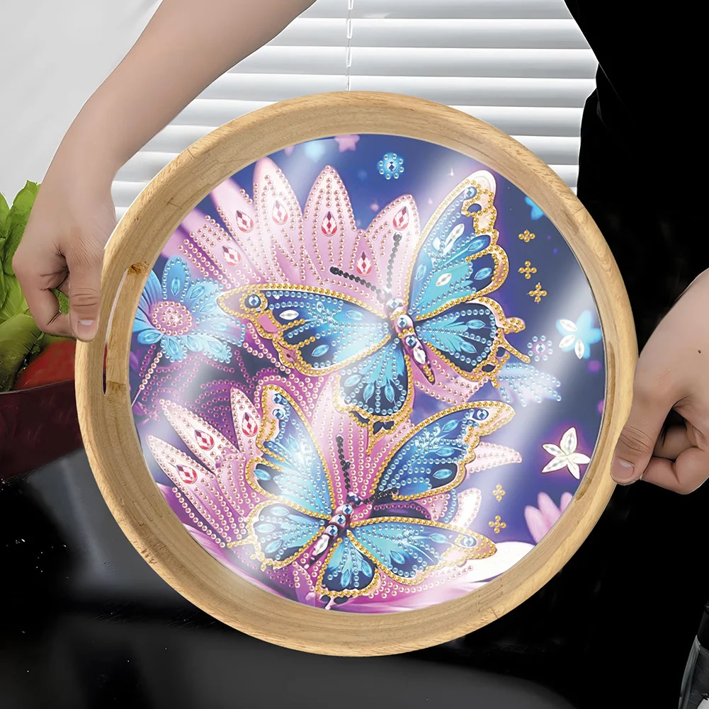 DIY Wooden Butterfly 5D DIY Diamond Painting Serving Tray for Home Table Decor