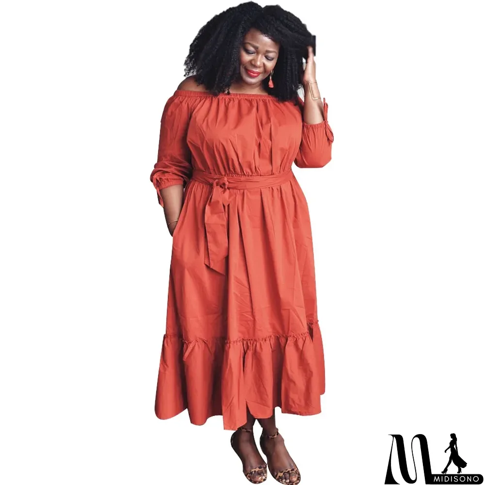 MidiSono - Autumn And Winter One-shoulder Loose Dress With Belt