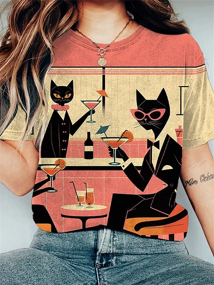Women's Cute Cats Graphic Print Casual T-Shirt