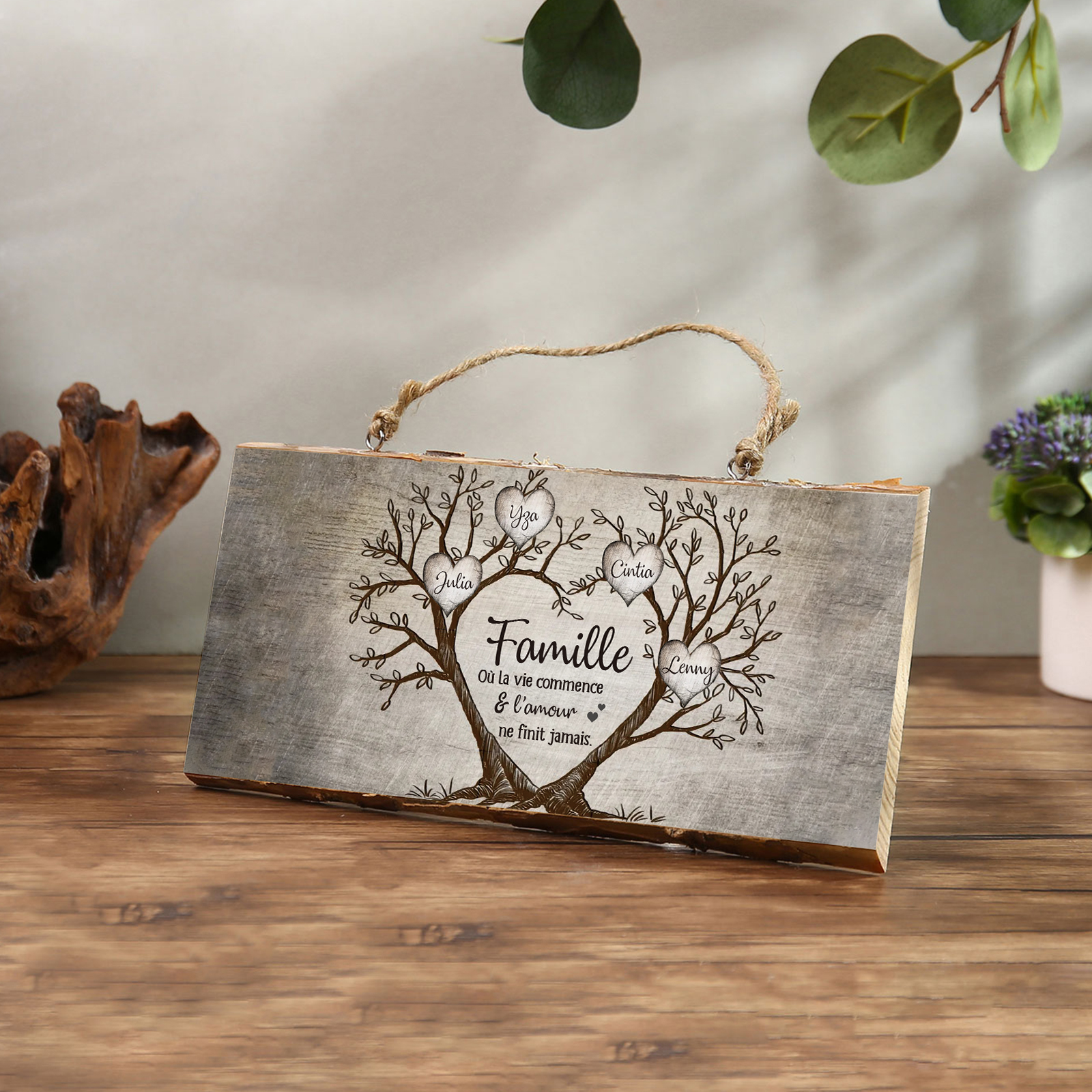 Décoration en bois Arbre de Vie 2-6 Prénoms Personnalisés pour Famille Peinture Décorative