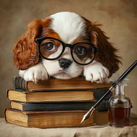 Bookish Puppy Charm - Diamond Painting