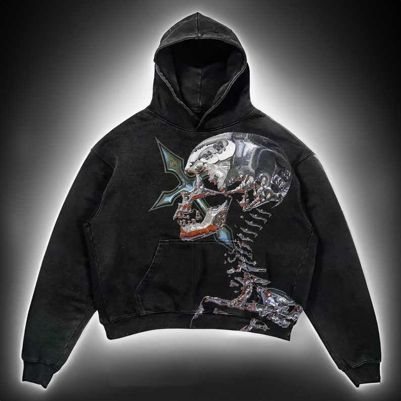 Sopula Vintage Skull Graphic Acid Wash Hoodie