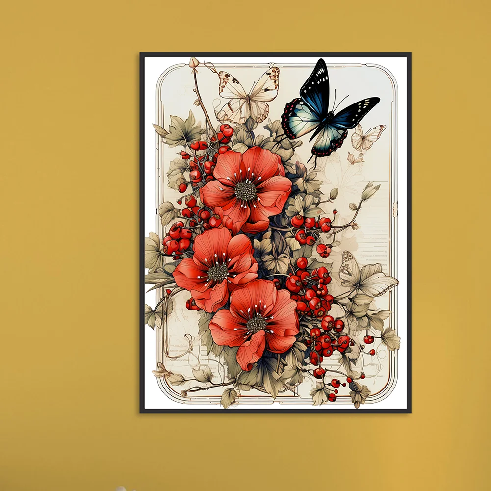Diamond Painting - Full Round Drill - Vintage Saffron Butterfly(Canvas|30*40cm)