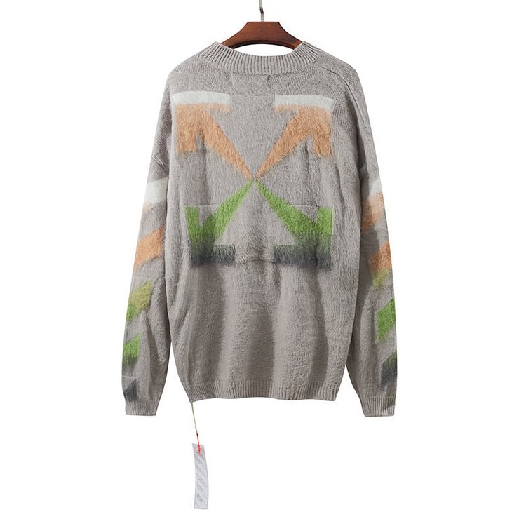 Off White Sweater Autumn and Winter Classic Arrow Mohair Knitted Sweater