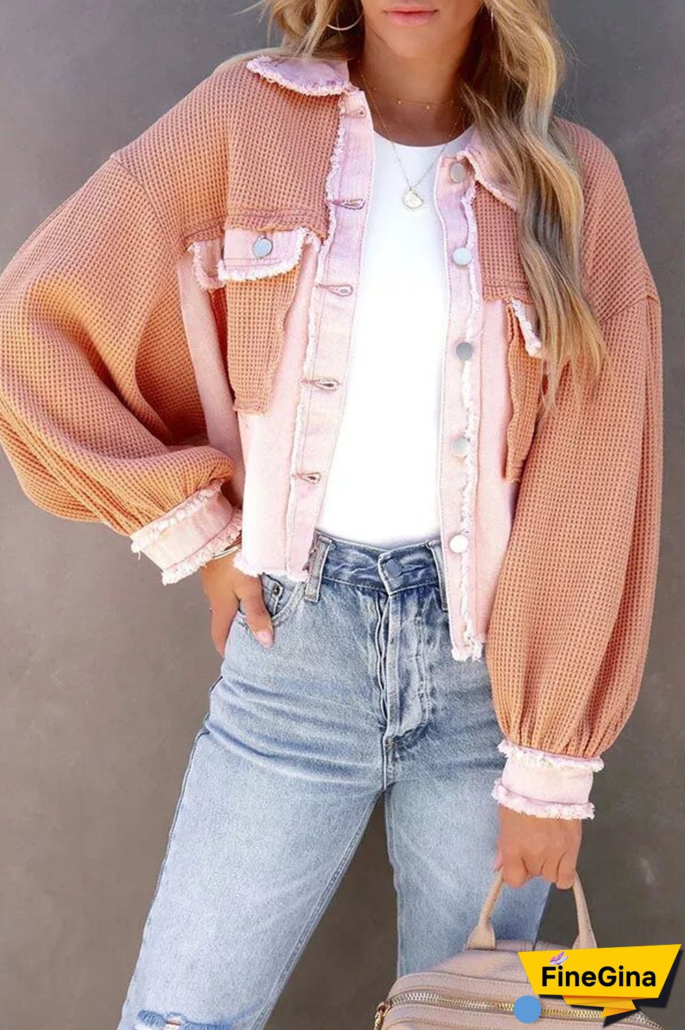 Waffle Knit Frayed Shacket