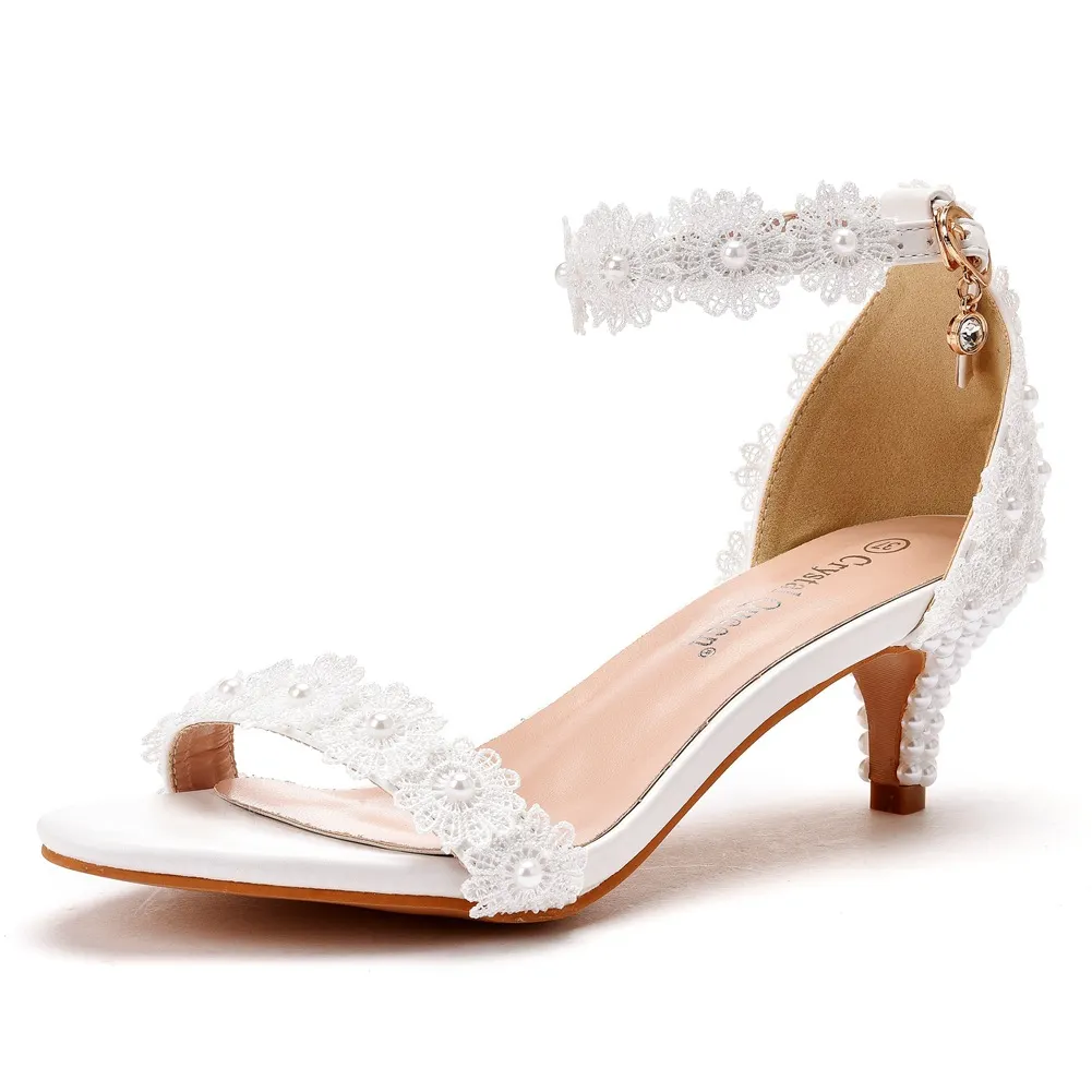Breakj Breakj Cm Lace Flower Wedding Shoes Shallow Mouth With Sandals Fine Heel Size Sandals Bride Bride Bridesmaid Sandals