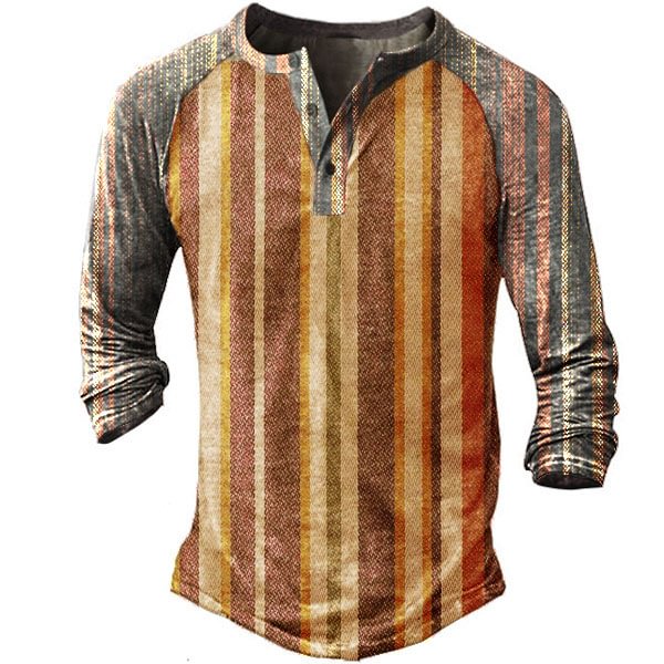 Men's Striped Long Sleeve Henley Shirt-Compassnice®