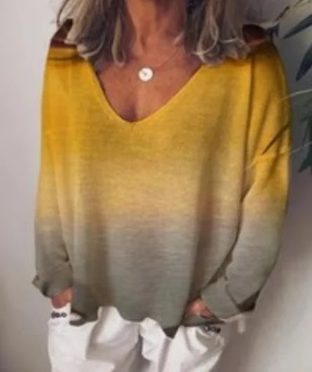 Rainbow gradient printed long sleeve T-shirt