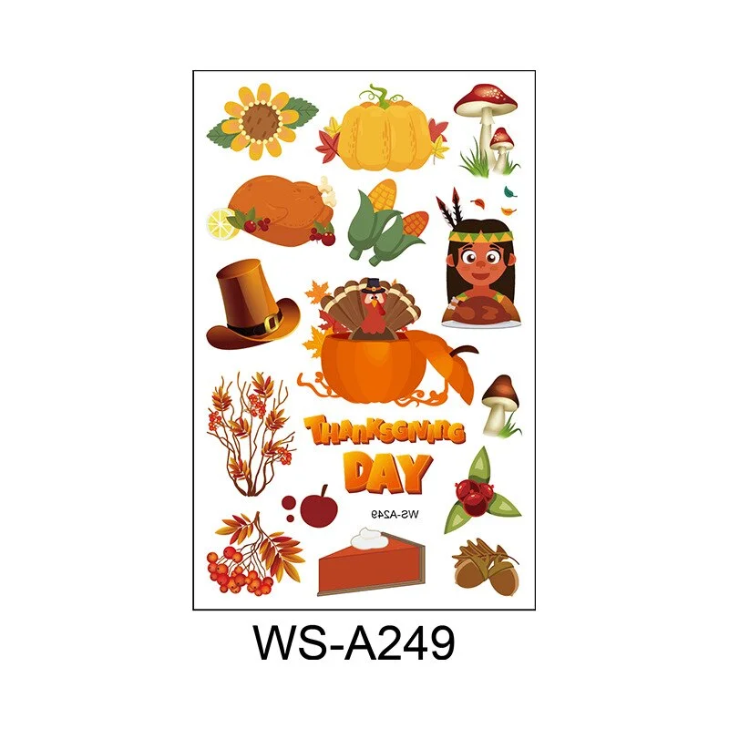 Thanksgiving Day Pumpkin With Maple Leaf Fruit Tattoo Stickers Fake Tattoos Paste on Face Arm Leg for Body Art Sticker