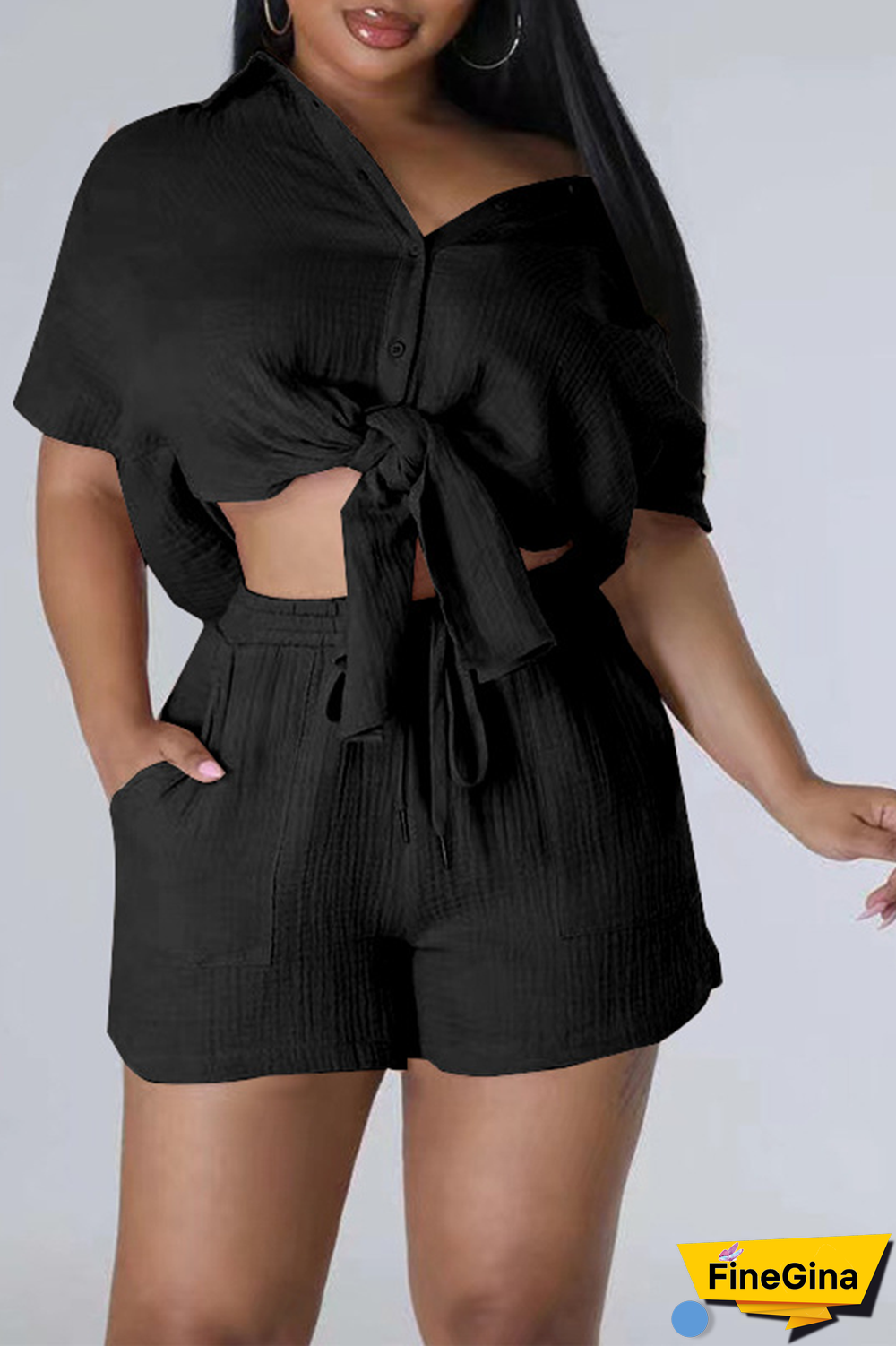 Pink Casual Solid Patchwork Turndown Collar Short Sleeve Two Pieces