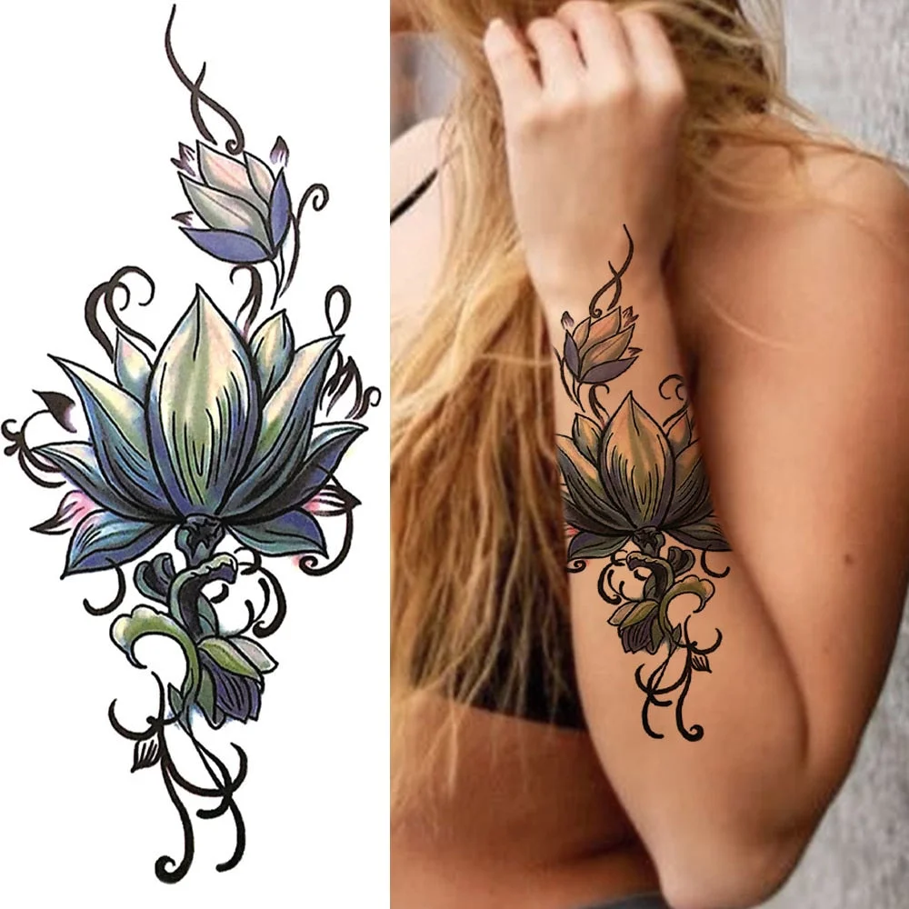 Fashion Mandala Flower Fake Tattoo Stickers For Women Adults Geometry Totem Temporary Tattoos DIY Party Waterproof Tattos Leaves