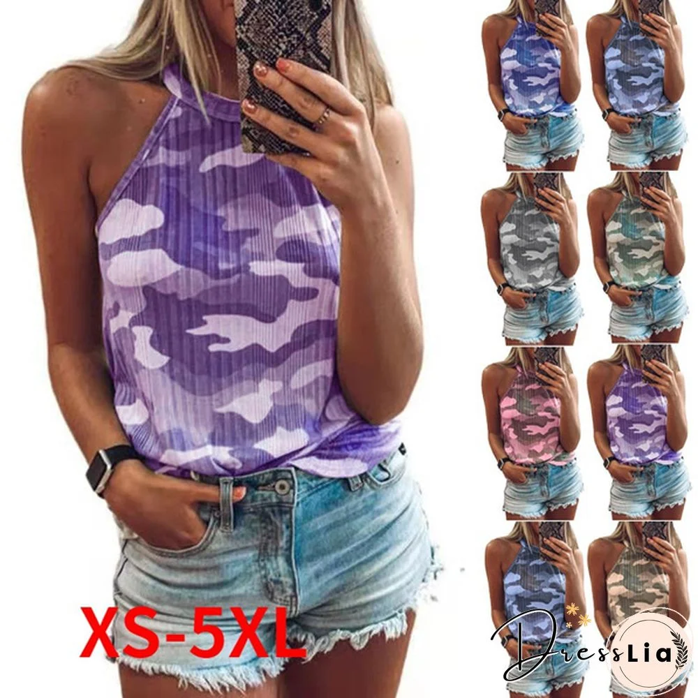 Fashion Slim Shirts for Women Camouflage Printed Sleeveless Vest Tops Women Summer Tank Tops Camisoles