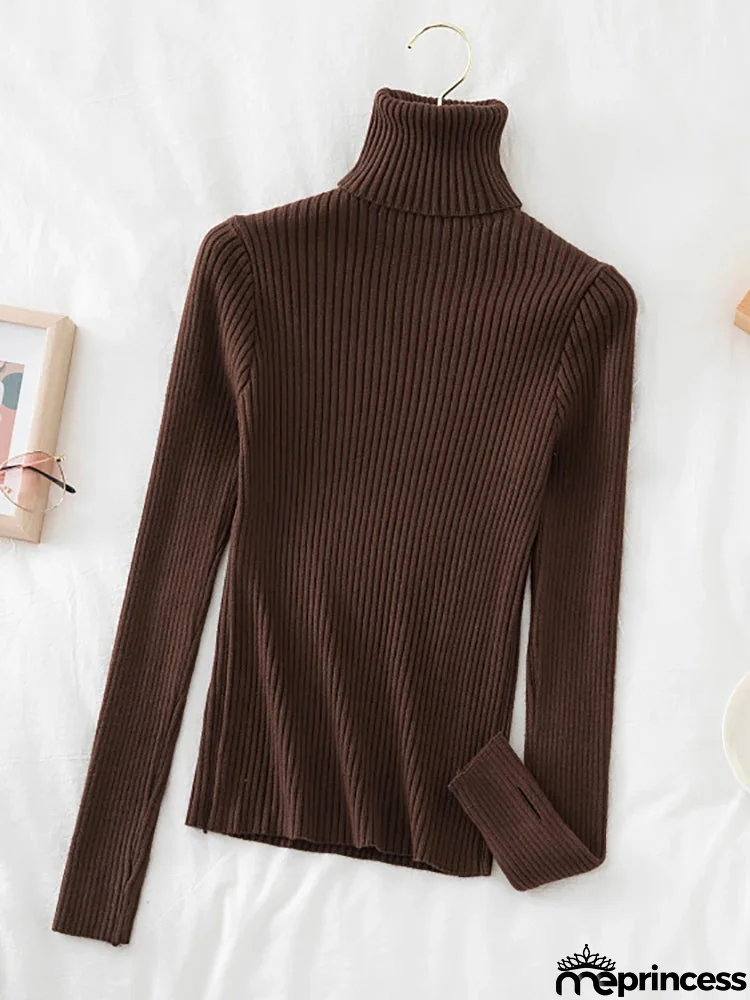 Women's Acrylic Turtleneck Full Sleeves Solid Pattern Sweater