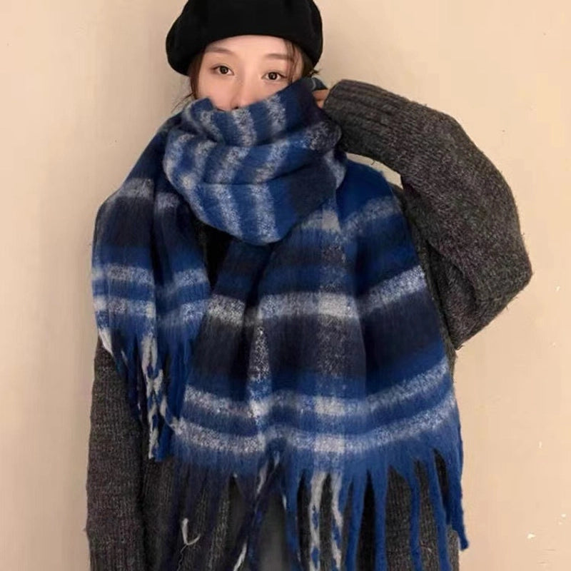 Latest Mohair Striped Tassel Scarf Fashion Geometric Gradient Shawl Japanese And Korean Versatile Thickened Scarf