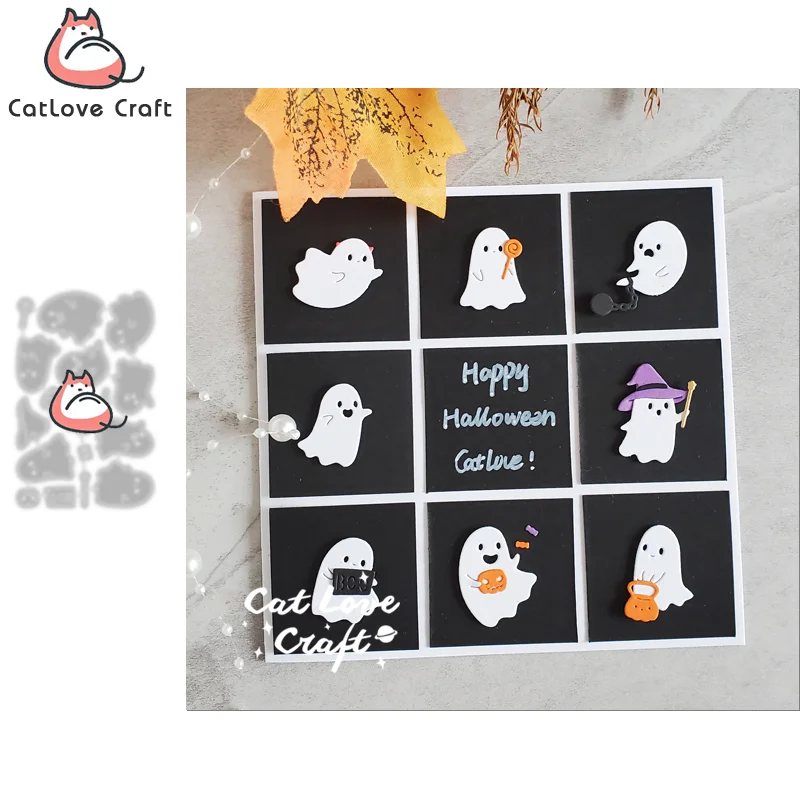 Oocharger Halloween Cute Ghost Metal Cutting Dies Scrapbooking Mold Stencil Die Cuts Card Making DIY Craft Embossing New Dies For