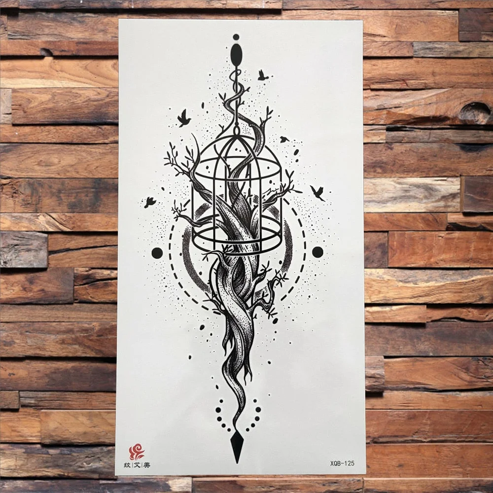 Black Dragon King Temporary Tattoo For Men Women Tree Snake Flower Tattoos Waterproof Unique Sword Flash Fake Tatoos Armbands