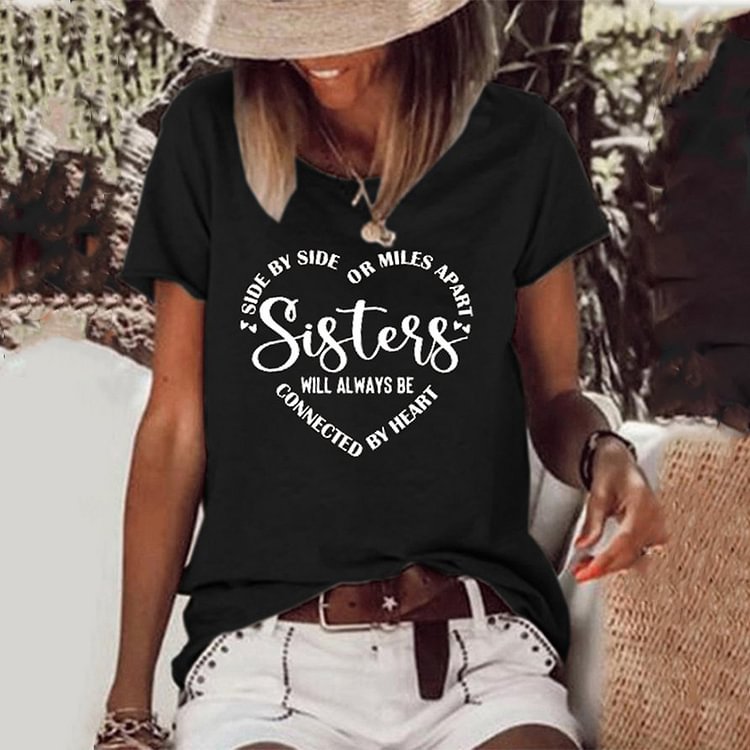 Comstylish Sisters Letter Print T-Shirt