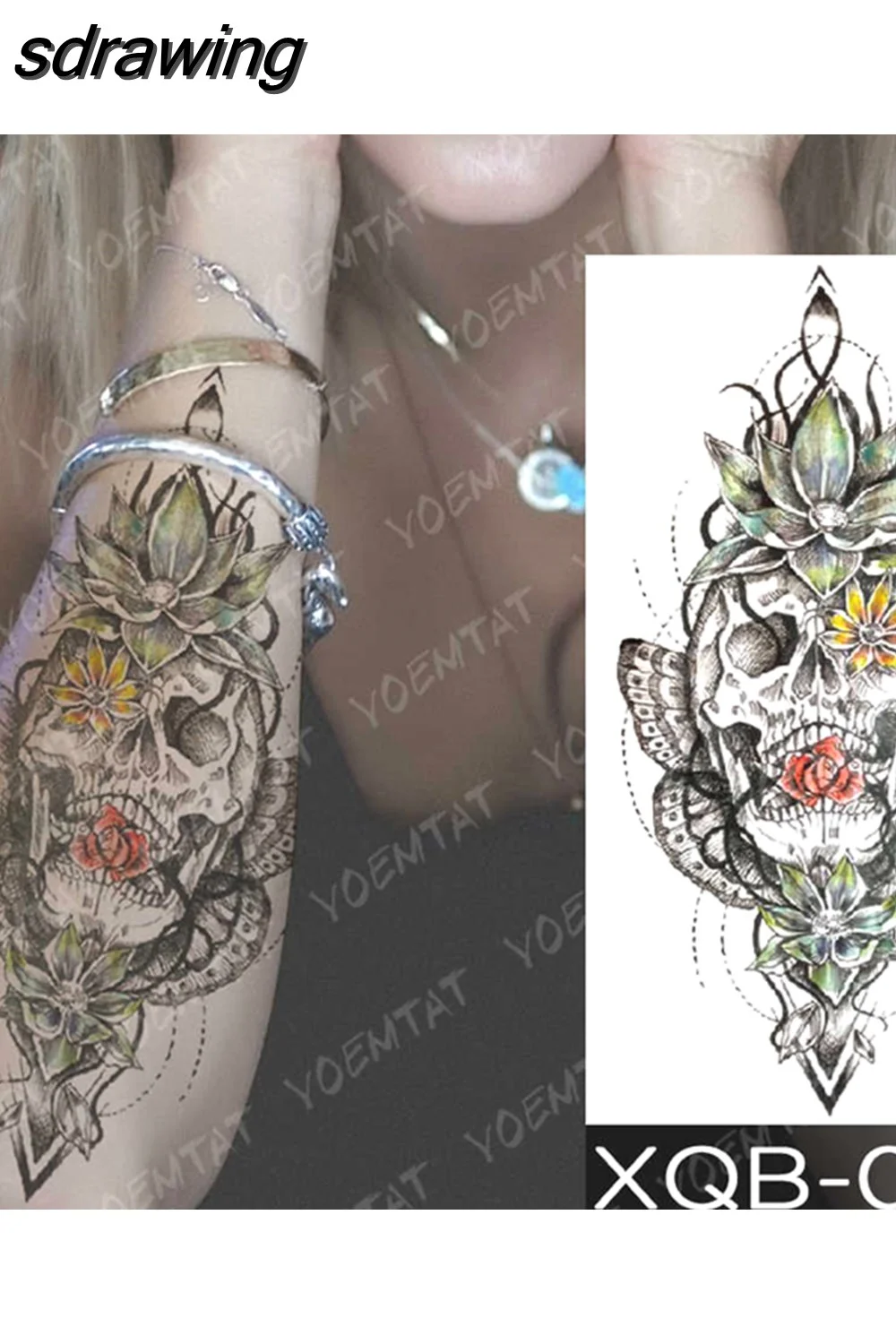 sdrawing Temporary Tattoo Sticker Geometric Tiger Wolf Death Flash Tattoos Leopard Totem Body Art Arm Fake Tatoo Women Men
