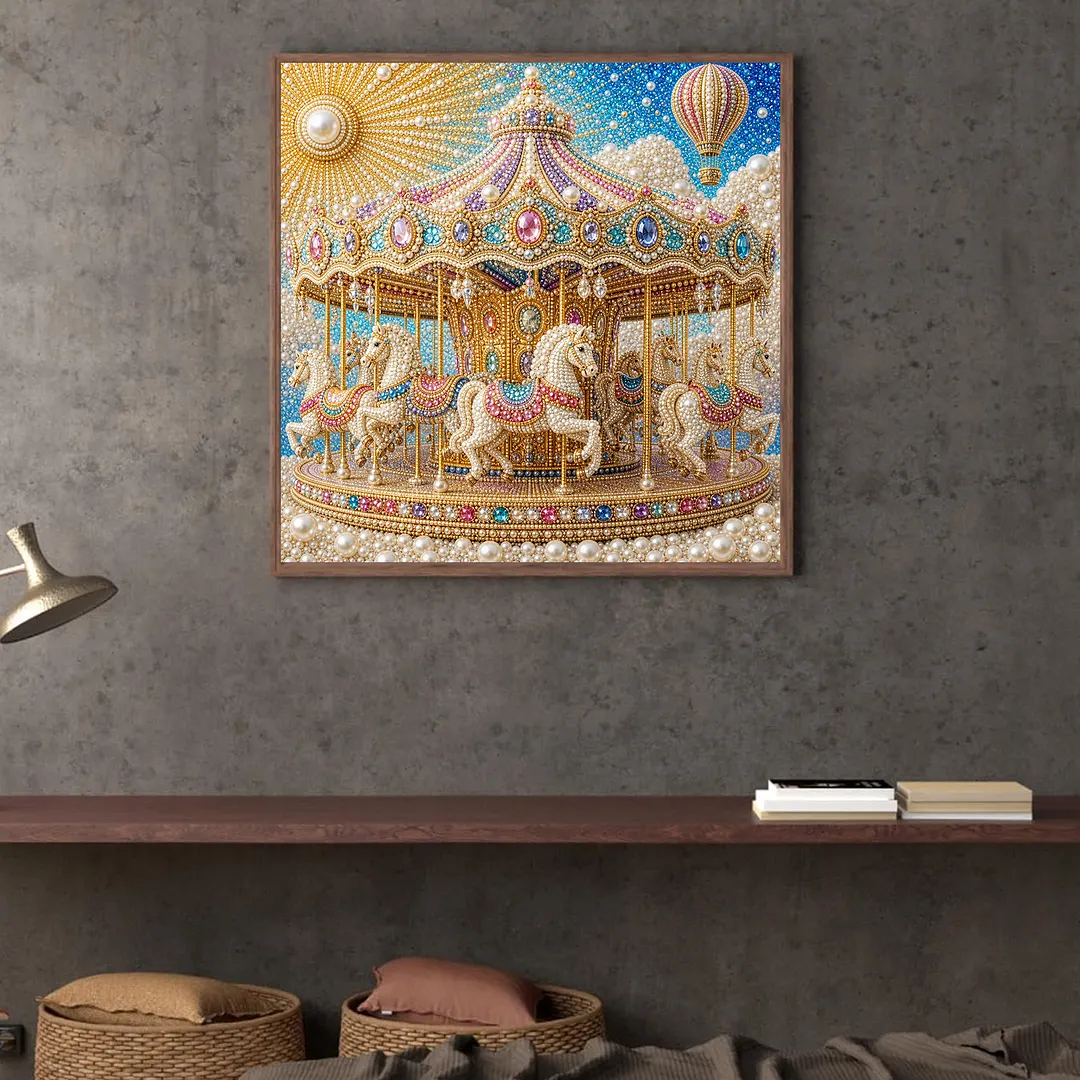 Carouse Pearl Full DIY 5D Round Drill Gem Art Diamond Painting Kits 15.75x15.75 in Diamond Dots Paintings Picture Arts Craft Diamond Art Kits for Adults Beginner Home Wall Decor