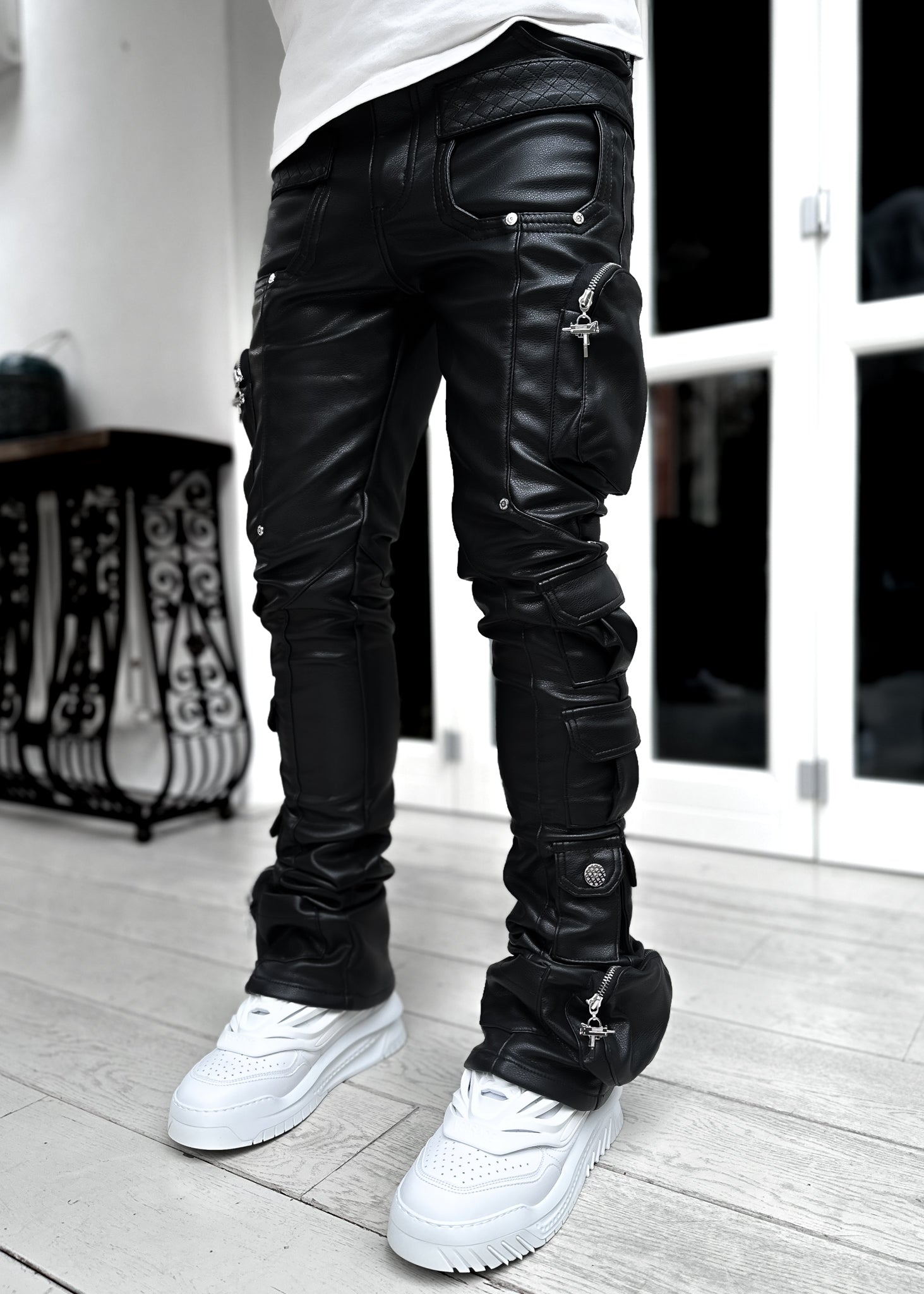 Obsidian Black Cargo Leather Pant