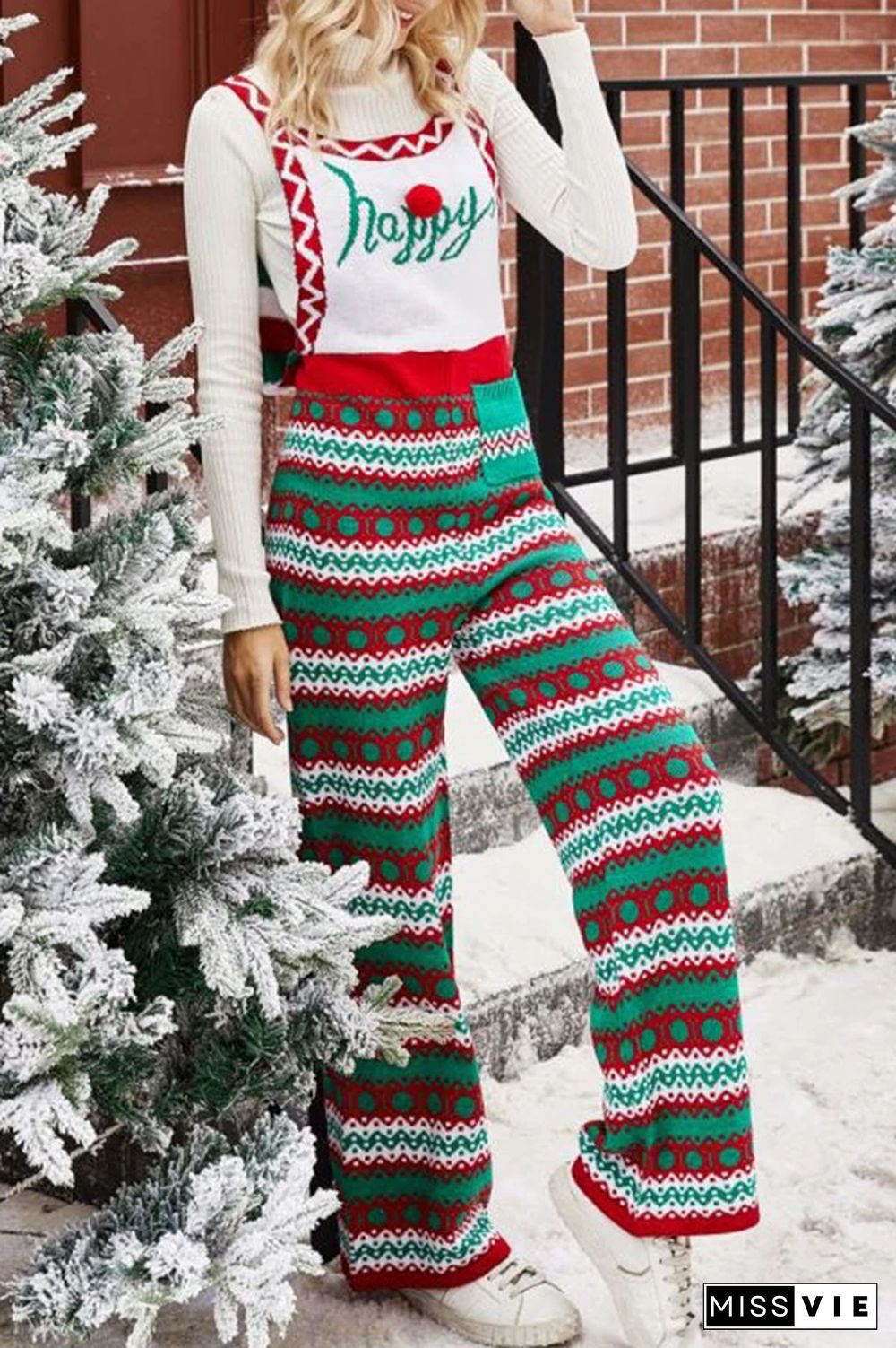 Christmas Wide Leg Knitted Jumpsuit