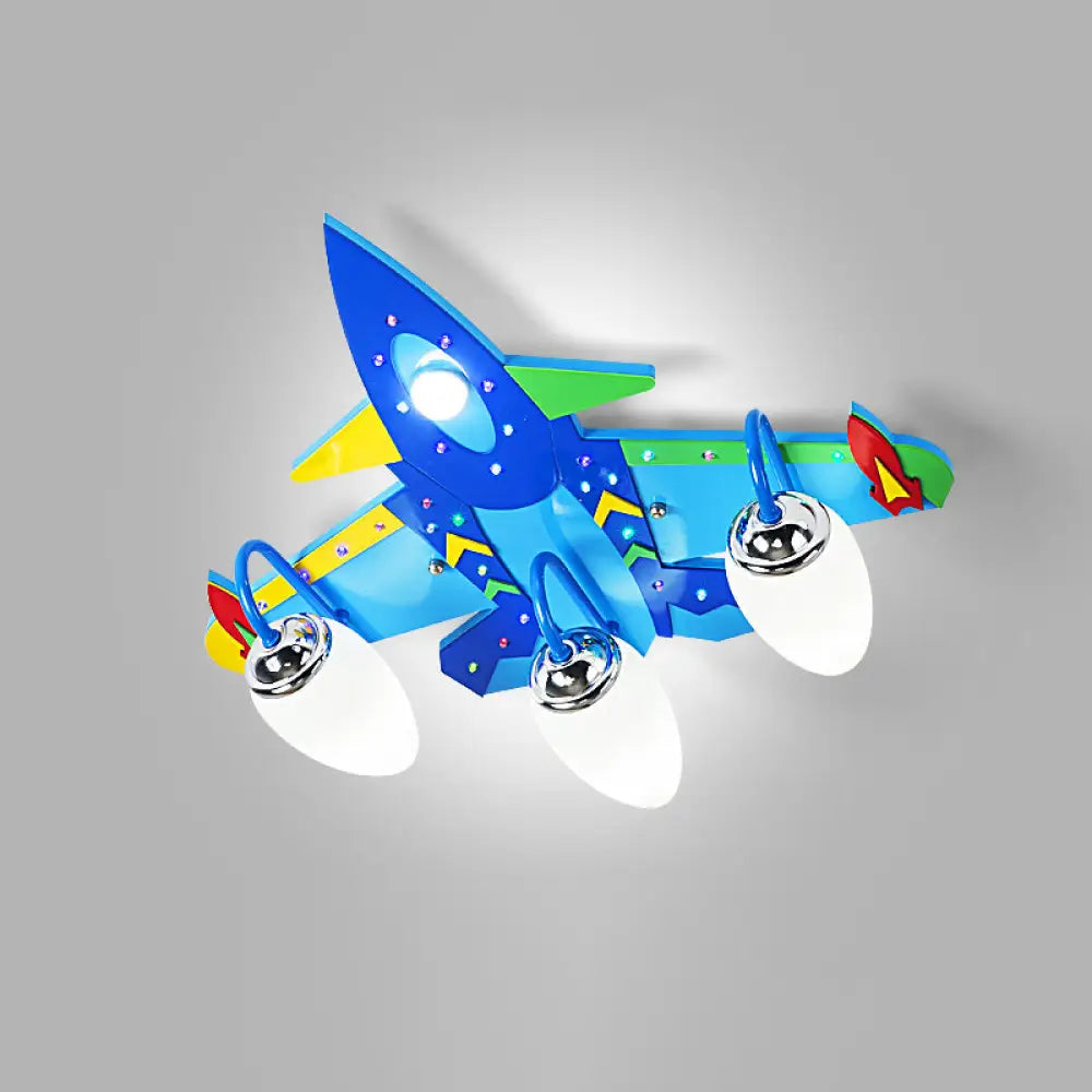 Blue Wooden Cartoon Jet Ceiling Lamp For Children&rsquo;s Bedroom 3 /
