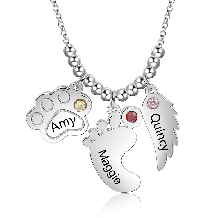 Personalized Paw Print & Baby Feet & Angel Wing Necklace