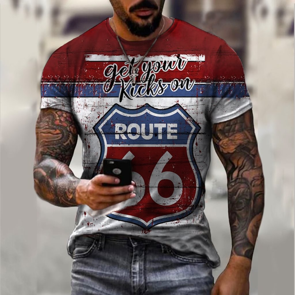 Route 66 Men's Fashion Motorcycle Lover Short Sleeve T-Shirt-Compassnice®