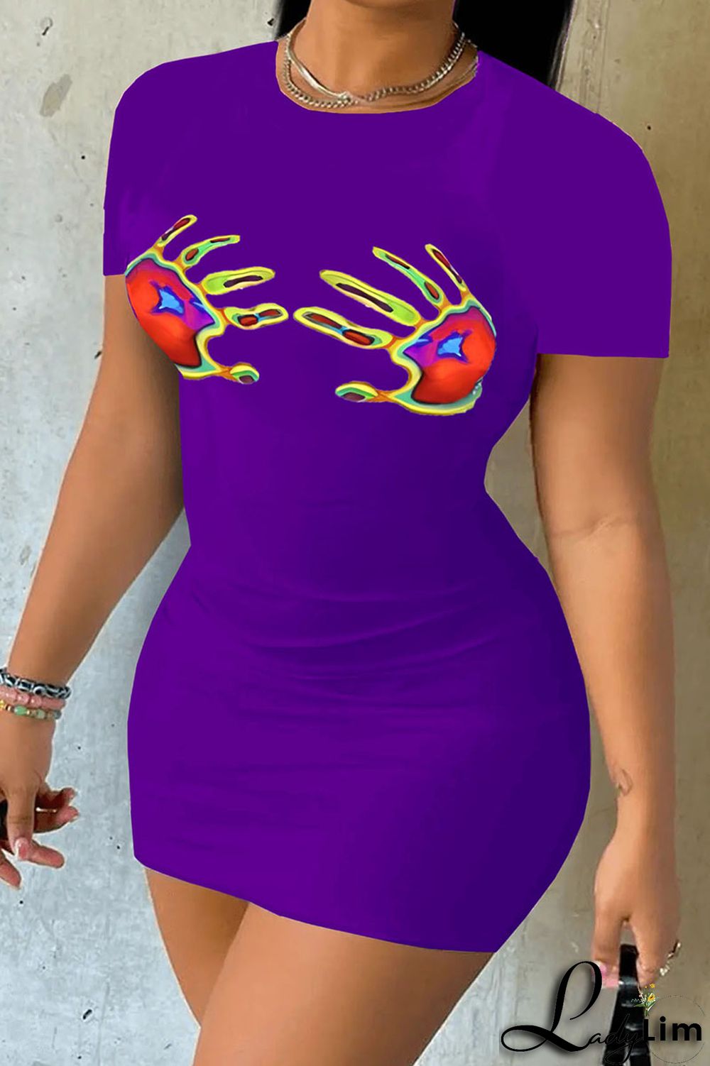 Purple Sexy Casual Print Patchwork O Neck Sheath Dresses