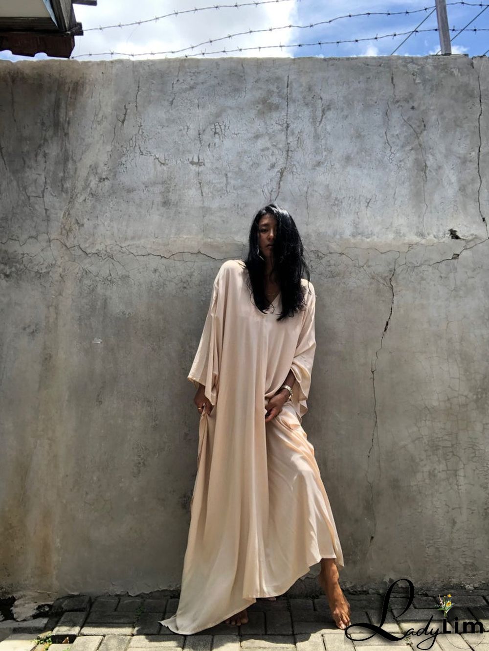 V Neck Solid Color Beach Cover Up